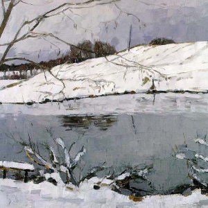 А.П. Горский (1926-2015).Последний снег  апреля. Река Мста.