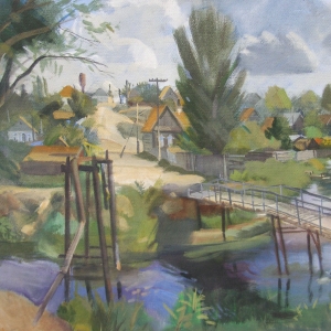 В.И.Галатенко (1949-2021). Почтовый мостик. 2004. Картон, темпера. 60 x 90