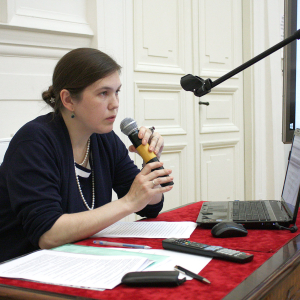 А.Л. Павлова на конференции «Проблемы печатной графики» в РАХ в 2016 году. Фото Н.Е. Григорьевой