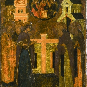 Икона «Явление Богоматери преподобному Сергию Радонежскому». 1588 г. СПМЗ.
