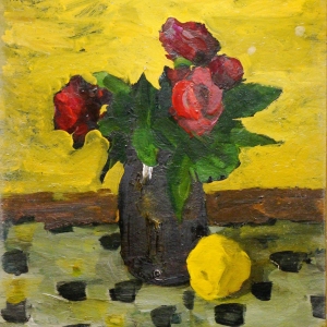 Б.С.Угаров. Розы и лимон.1963. Холст, масло. 40х50.