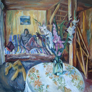 Л.С.Волова (1941-2024). Илюша на диване. 1988. Холст, масло. 120х140. Собственность семьи художника