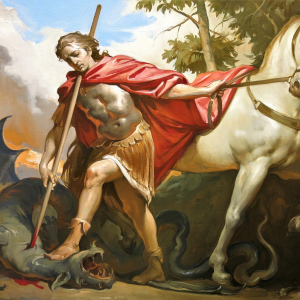 О.Н.Супереко. Святой Георгий вынимающий копьё из убитого дракона. Холст, масло. Собственность автора