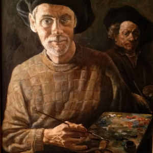 А.И.Маденкин. Автопортрет с Рембрандтом. 2021. Холст, масло. Собственность автора